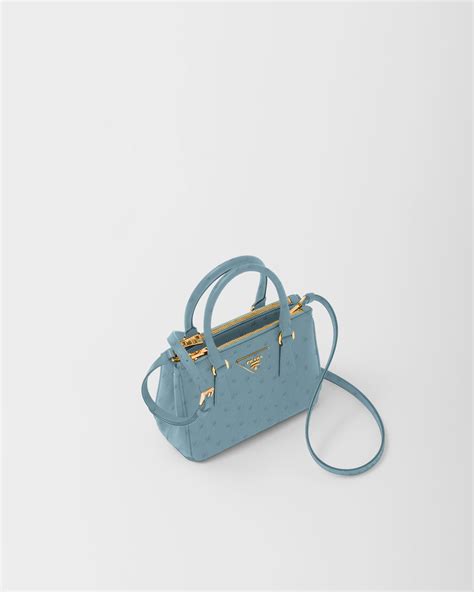 Light Blue Prada Galleria Ostrich Leather Mini